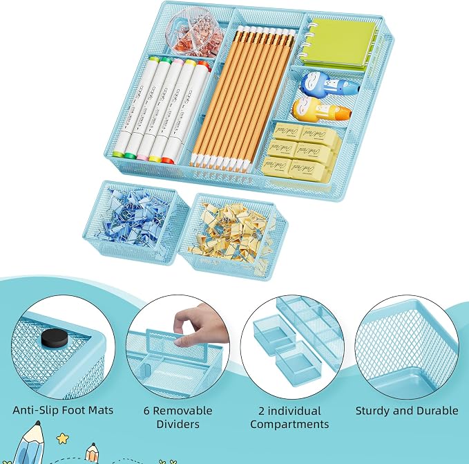 Marbrasse 3 Packs Desk Drawer Organizers, Metal Mesh Dividers - Image 4