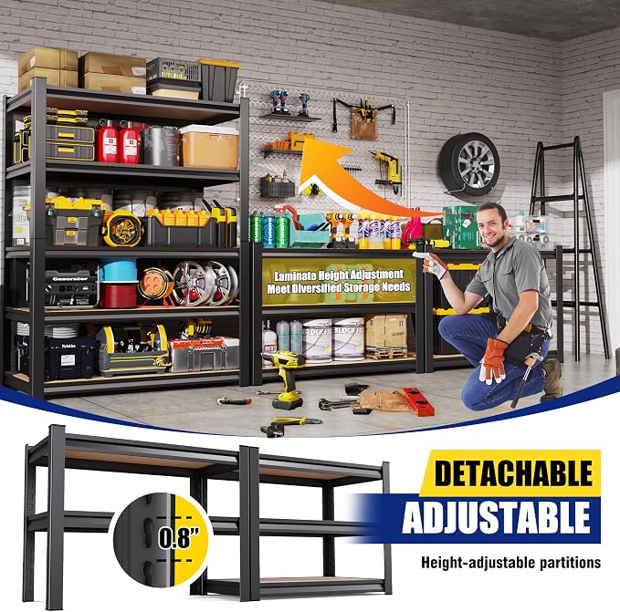 71"H-35"W-15.7"D Garage Shelving-2050LBS 5 Tier Storage Shelves, Adjustable - Image 6