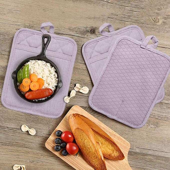 Pot Holders Yarn-Dyed Set of 3 Non Slip Silicone Kitchen Lines Heat Resistant - Image 8