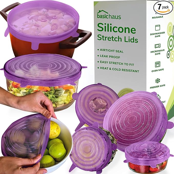 Reusable Silicone Stretch Lids for Food Storage in Fridge by BasicHaus