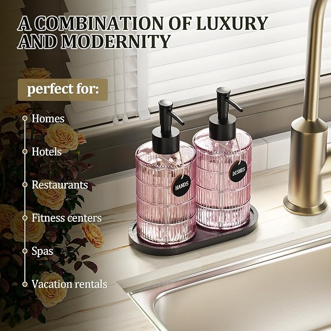 MASADI Soap Dispenser Set with Bamboo Tray, Dish and Hand Soap Lotion Dispenser - Image 3