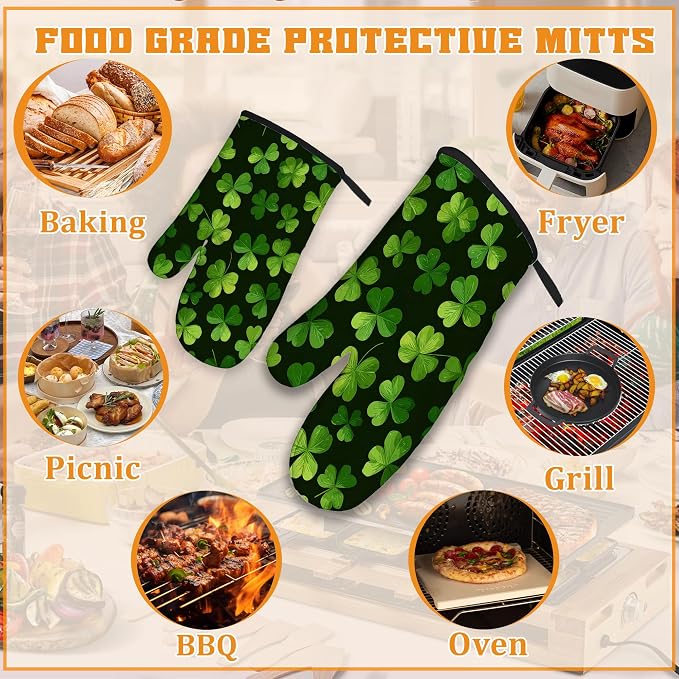 Lucky Clover Oven Mitts and Pot Holders, Patrick's Day Heat Resistant Oven - Image 5