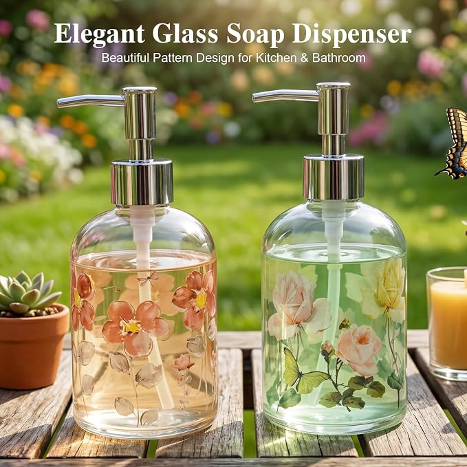 17oz Glass Soap Dispenser with Plastic Pump, 2 Pack Refillable Kitchen Soap - Image 4