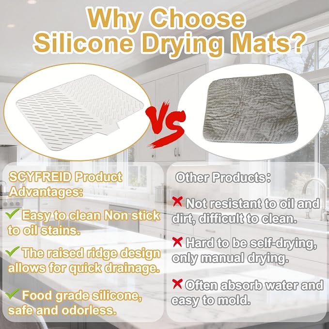 Silicone Dish Drying Mat 23x17, Food-Grade Silicone, Easy Clean Pad - Image 4