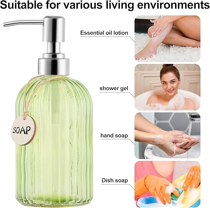MOCLIF 16 OZ Soap Dispenser，Tempered Glass Clear Vertical Stripe - Image 4