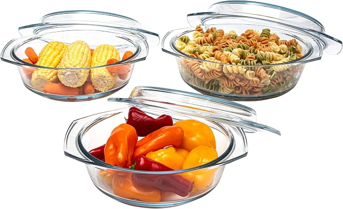 Simax Casserole Dish Set with Lid, Round Glass Cookware, Borosilicate Glass by SIMAX