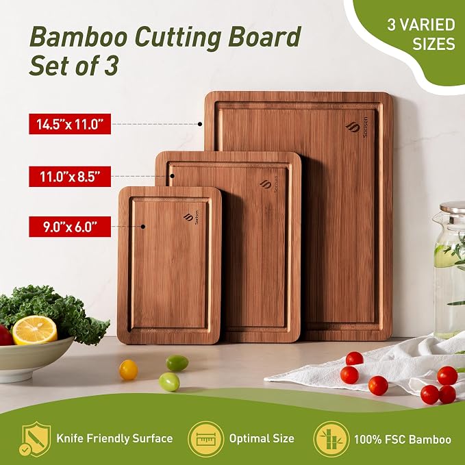 3 Packs Bamboo Cutting Board Set - Image 3