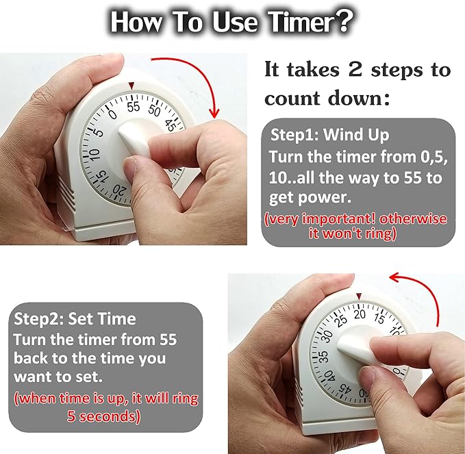 60 Minute Wind Up Timer, Visual Mechanical Timer - Image 3