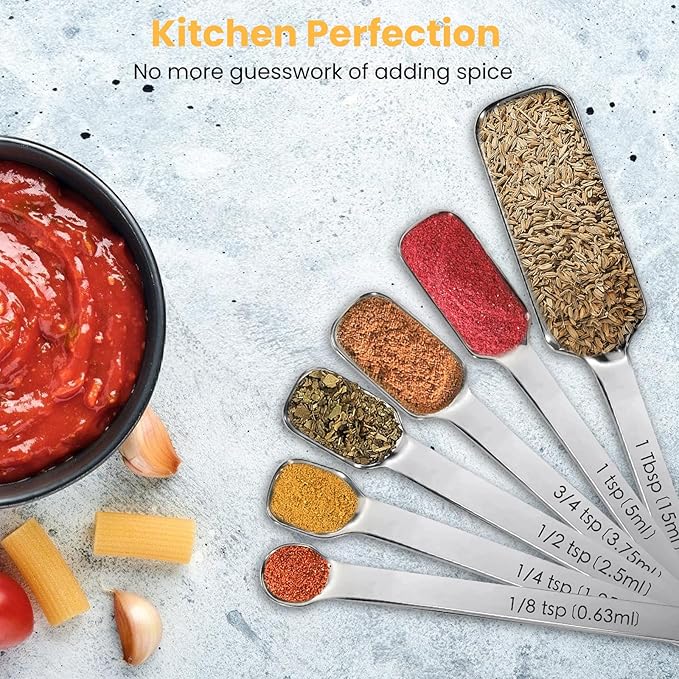 Stainless Steel Measuring Spoons Set of 6, Rectangular Metal Measuring Spoons - Image 5