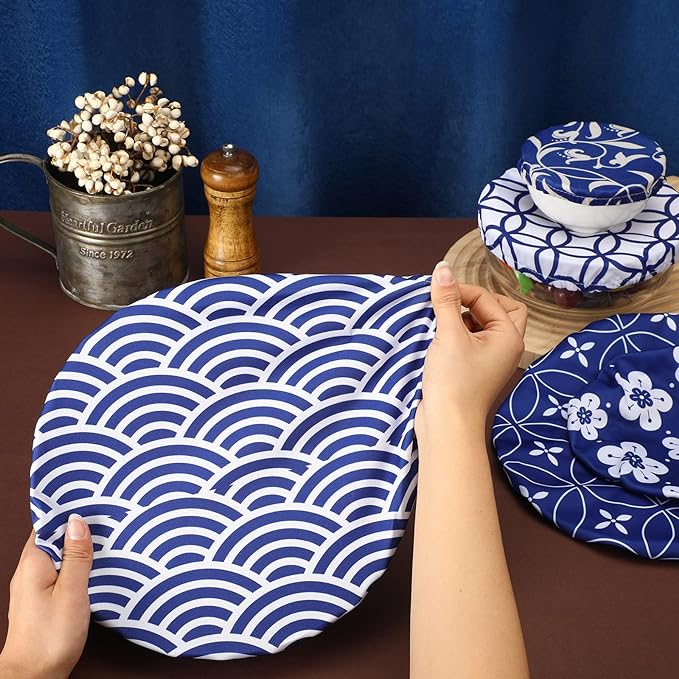 Patelai 10 Pcs Bowl Covers Reusable in 5 Size Stretch Cloth Fabric Elastic Food - Image 6