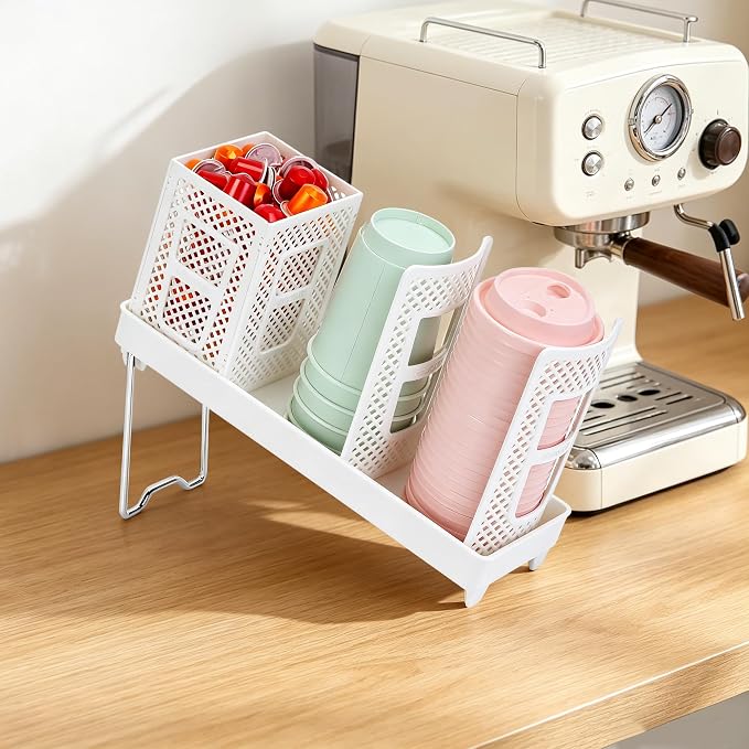 Coffee Cup Dispenser with Straws Holder, Plastic Coffee Cup and Lid Holder - Image 7