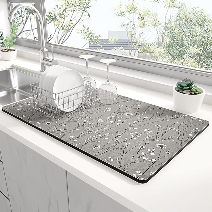 Rnivvi Dish Drying Mat for Kitchen Counter, 12 x 19" Cute Flower Theme Super by Rnivvi