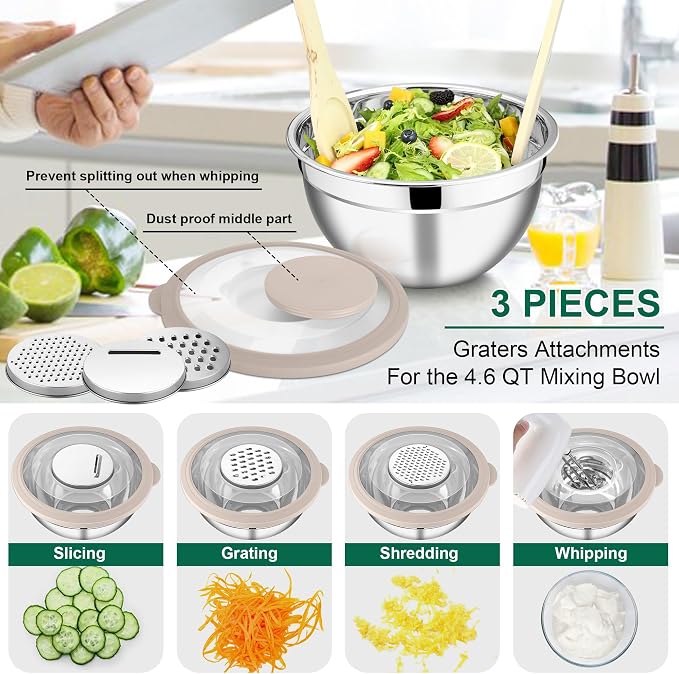 E-far Mixing Bowls with Lids and Graters, Stainless Steel Salad Mixing Bowl - Image 3