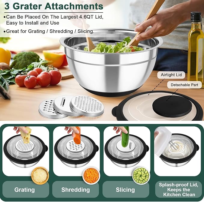 TeamFar Mixing Bowls with Colander Set, Stainless Steel Strainer and Nesting - Image 4