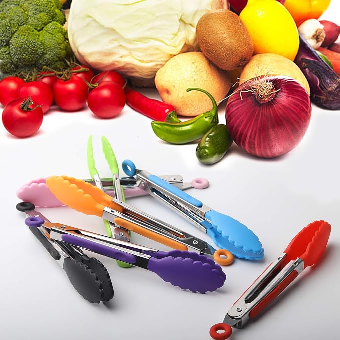 7 Pack Kitchen Tongs Set 7-Inch Color Mini Small Food Tongs - Image 5