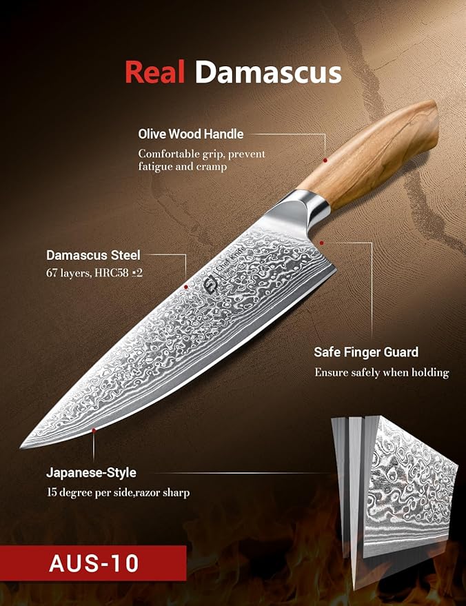 Emojoy Damascus Kitchen Knife Set, 67-Layers Damascus Knife - Image 3