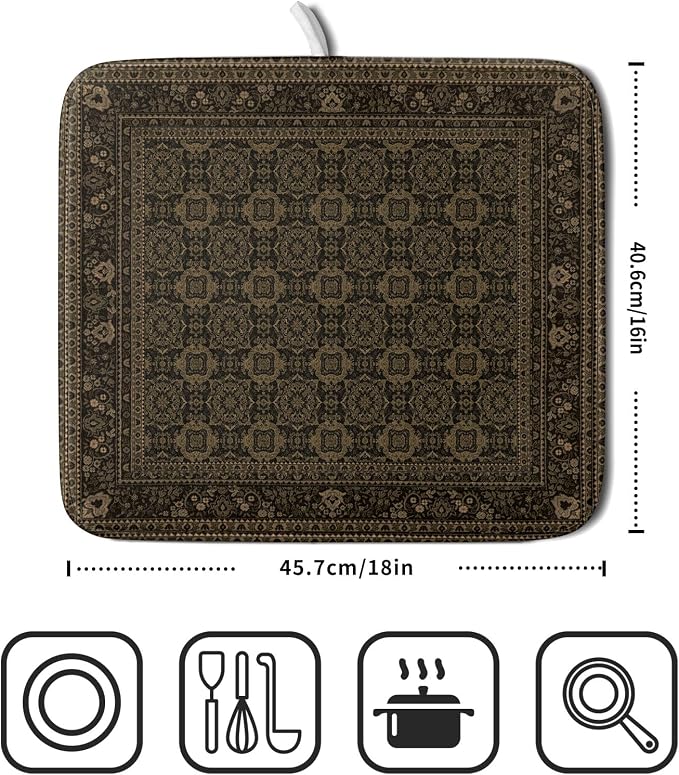 Brown Antique Tabriz Rug Dish Drying Mat - Image 2