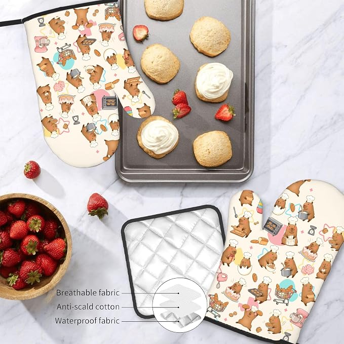 Capybara Gifts for Women, Funny Capybara Oven Mitt & Pot Holder Set, Heat - Image 9
