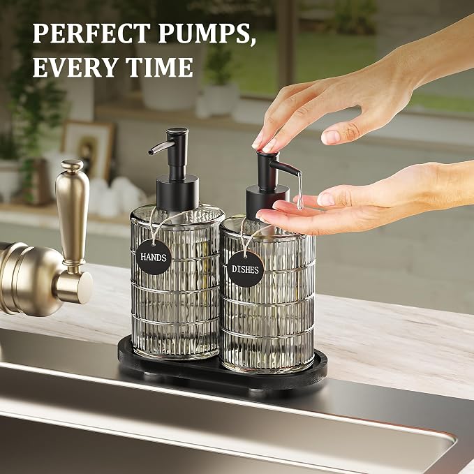 MASADI Soap Dispenser Set with Bamboo Tray, Dish and Hand Soap Lotion Dispenser - Image 4