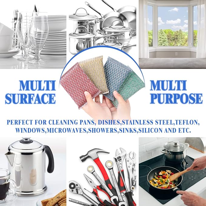 6pcs Stainless Steel Scrubber 2pcs Heavy Duty Scrub Sponges 1pcs Dish Clean - Image 5