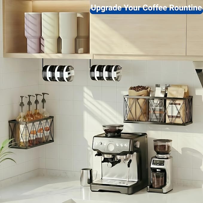 4 Pack Adhesive Cabinet Door Organizer, 2 Baskets + 2 Tumbler Lid Holders - Image 2