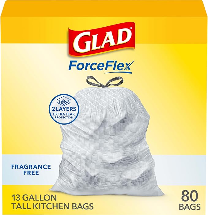 Glad ForceFlex Tall Kitchen Drawstring Trash Bags, 13 Gal, Fragrance Free by GladTrashFoodStorage