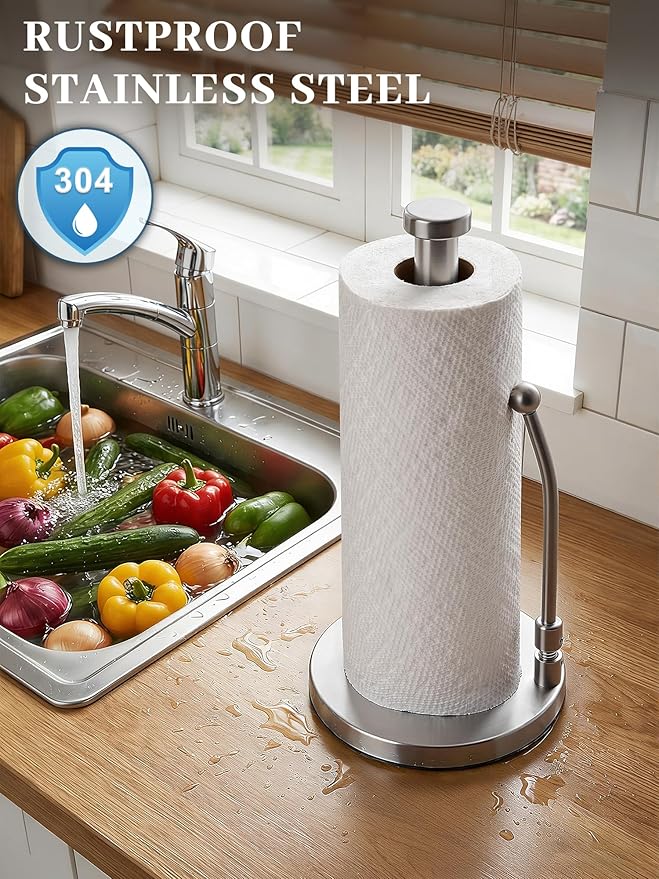 SMARTAKE Paper Towel Holder, Paper Towel Dispenser Standing Weighted Base Non - Image 3