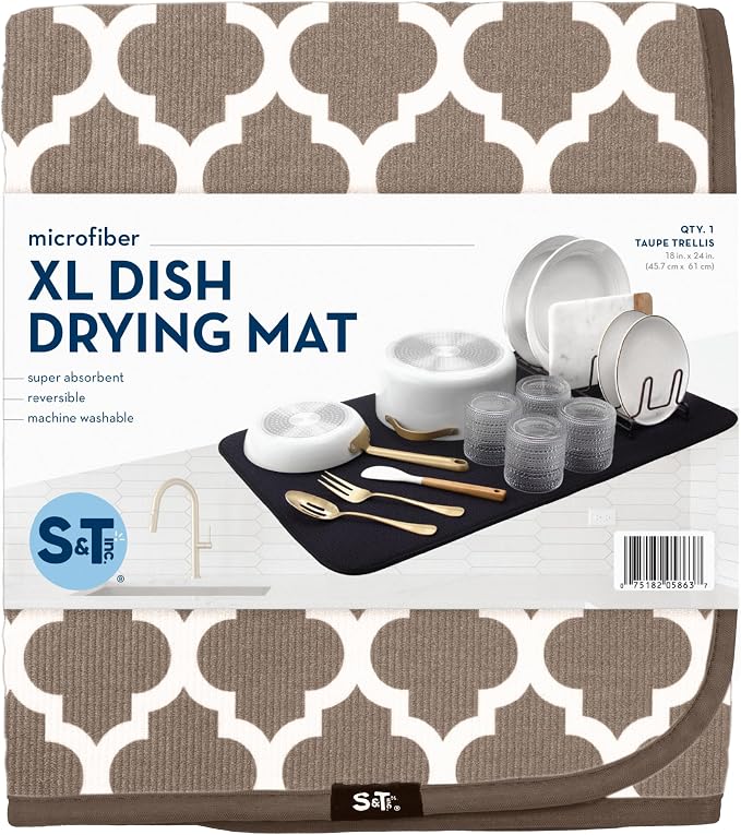 S&T INC. Dish Drying Mat XL, 18” x 24”, Absorbent Microfiber Kitchen Counter Mat - Image 8