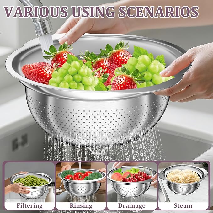 Stainless Steel Colander - 3QT Medium Capacity Strainer - Image 3