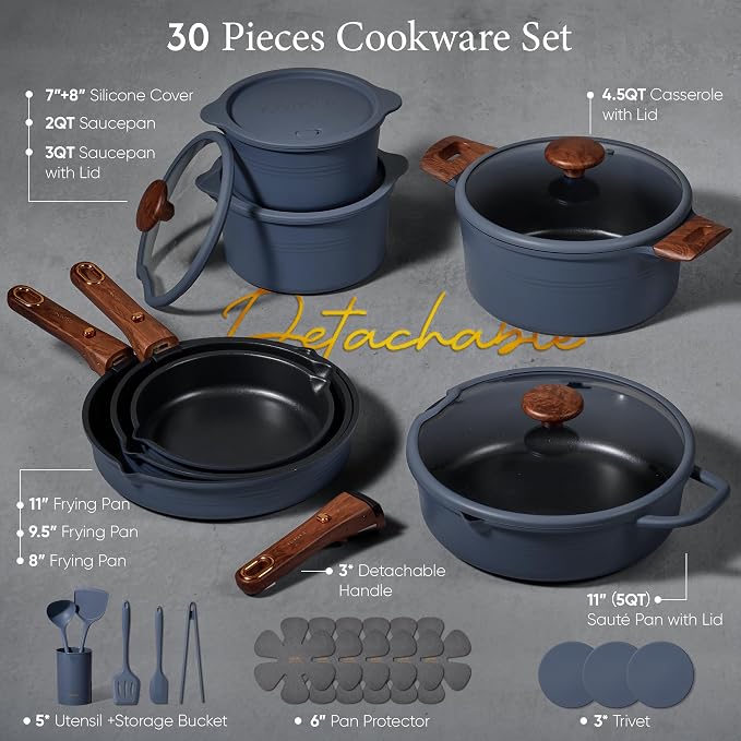 CAROTE 30-Piece Titanium Cookware Set, Nonstick Pots and Pans Set - Image 2