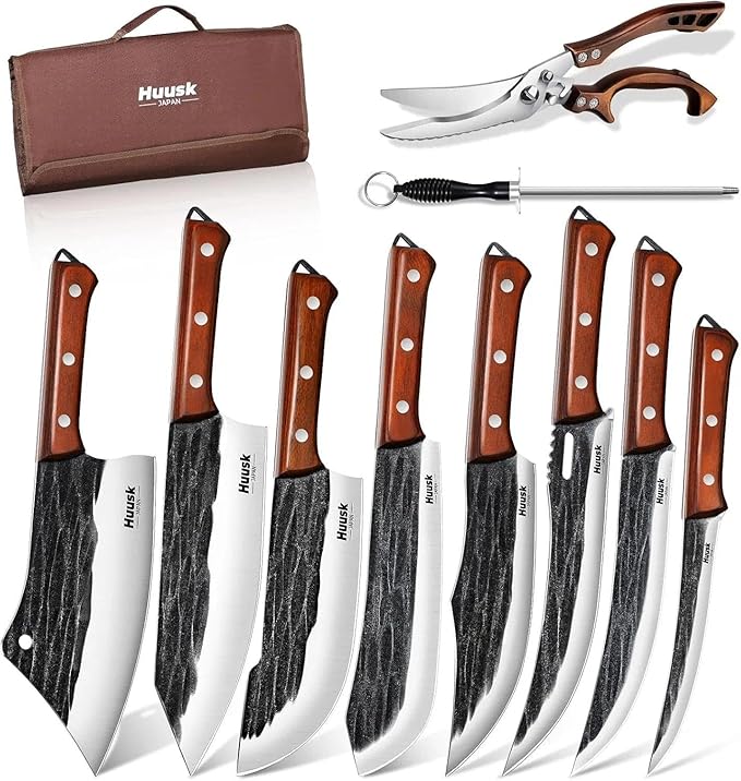 Huusk Butcher Knife Set, Hand Forged Butcher Chef Knife Set by HuuskKnife