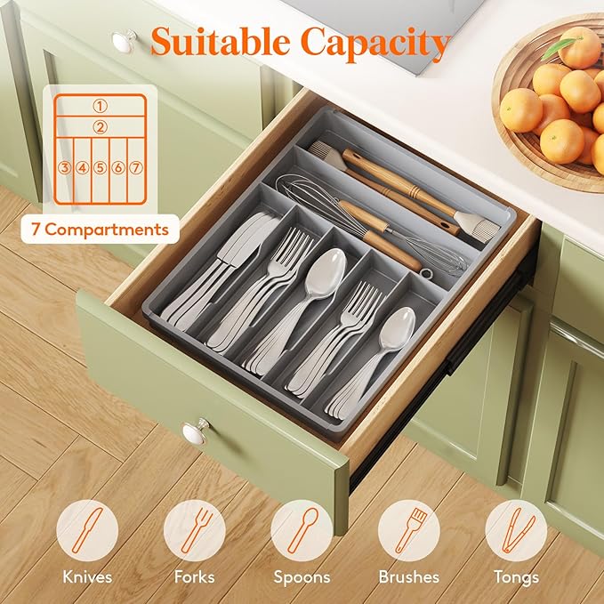 Lifewit Silverware Drawer Organizer Tray, Plastic Cutlery Storage - Image 4