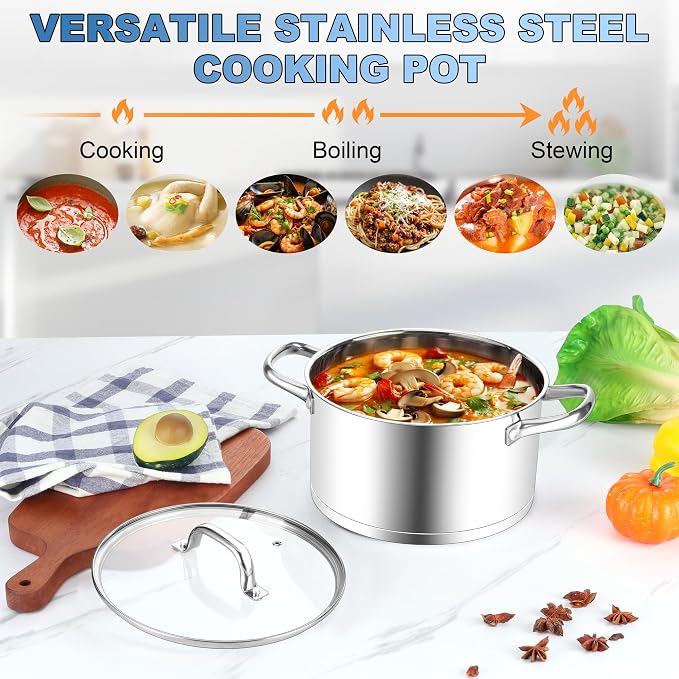 Stainless Steel Stock Pot 4 Quart, Homikit Induction Stockpot - Image 6