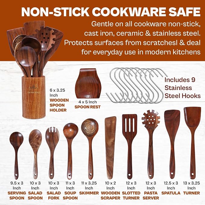 12-Piece Premium Teak Wooden Cooking Utensils Set – Heat-Resistant Spoons & - Image 3
