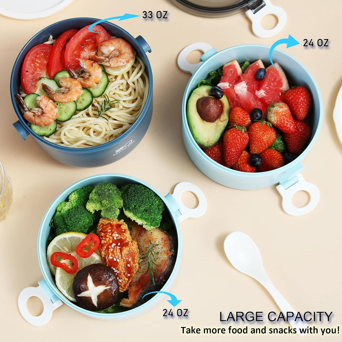 3-Tier Stackable Lunch Box Adult Bento Box Set with Thermo Bag