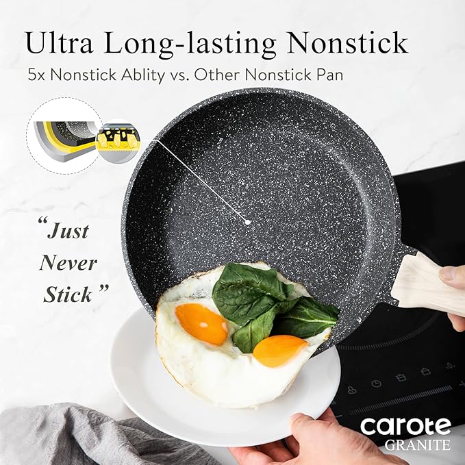 CAROTE Nonstick Frying Pan Skillet, Non Stick Granite Fry Pan Egg Pan Omelet - Image 3