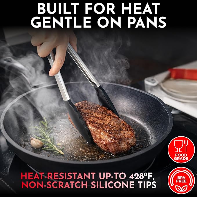 Kitchen Tongs with Silicone Tips Set of 3 Heat Resistant Tongs - Image 5
