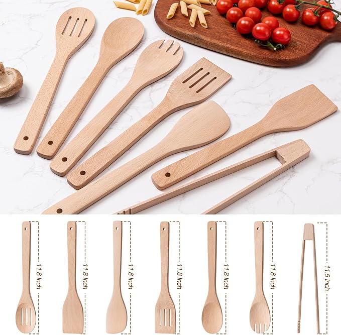 Eisinly Wooden Spoons for Cooking 7-Piece, Kitchen Nonstick Wood Cooking - Image 2