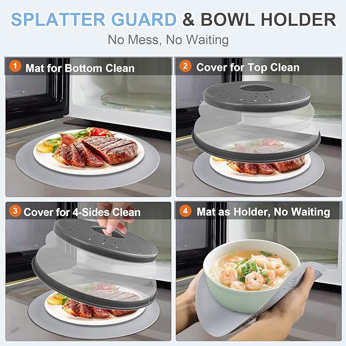LekDrok 10 Inch Microwave Food Cover & Collapsible Silicone Mat - Image 3