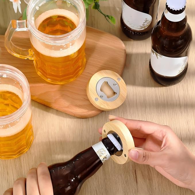 Vesici 100 Pcs Magnetic Bottle Opener 2.5in DIY Bamboo Round Shape Beer Openers - Image 7