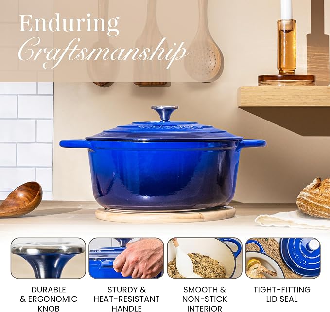 Cast Iron Dutch Oven with Lid – Non-Stick Ovenproof Enamelled Casserole Pot – - Image 7