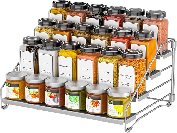BOIVSHI 4 Tier Spice Rack for Cabinet, Spice Rack Organizer, Depth Adjustable by BOIVSHI