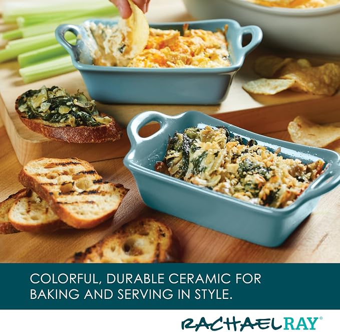 Rachael Ray Ceramics Au Gratin Set, Rectangular, Two 12-ounce, Agave Blue - Image 7