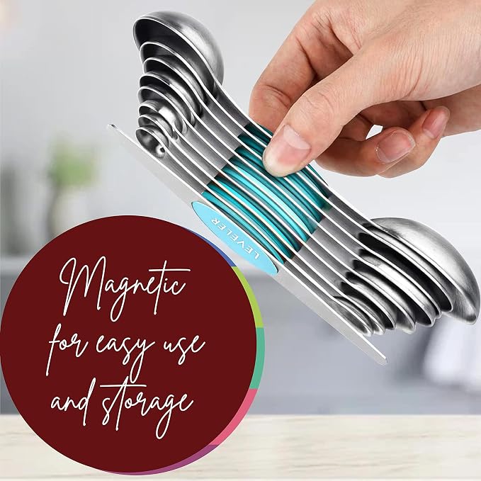 Magnetic Measuring Spoons Set of 9 Stainless Steel Dual-Sided Stackable - Image 4