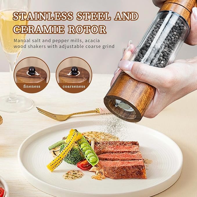 XWXO Acacia Wood Salt Grinder and Pepper Grinder Set Premium Acrylic Salt and - Image 5