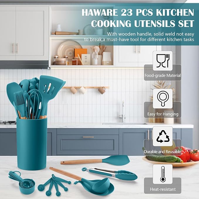 HaWare Kitchen Cooking Utensils Set, 23-Piece Silicone Kitchen Utensils Spatula - Image 3
