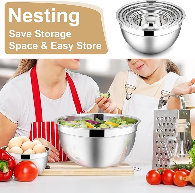 E-far Mixing Bowls with Lids, 12-Piece Stainless Steel Salad Bowls Metal - Image 5