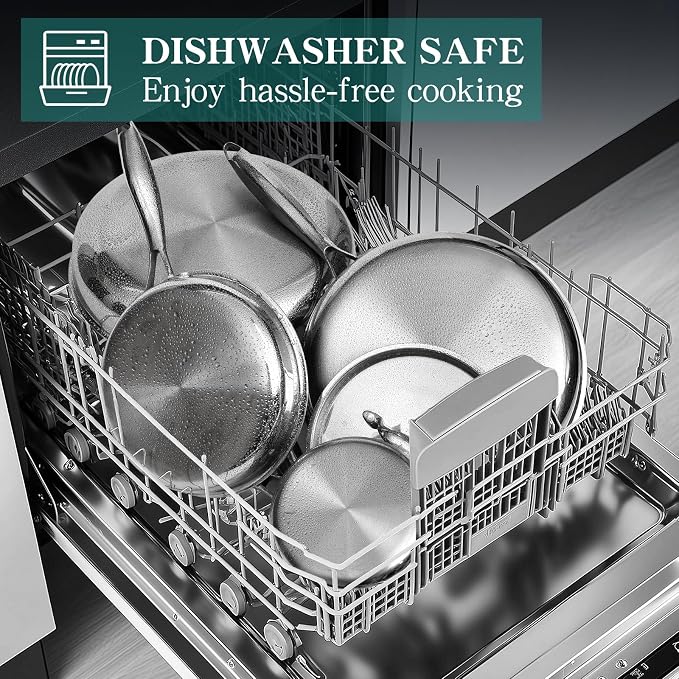 EWFEN Pots and Pans Set, 3 Ply 11 Piece Stainless Steel Cookware Set, Oven - Image 9