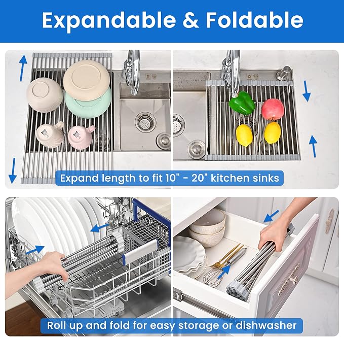 Roll Up Dish Drying Rack, Adjustable Over Sink Dish Drying Rack - Image 3