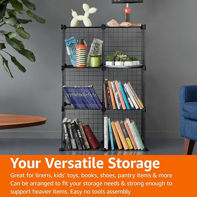 Amazon Basics 6-Cube Wire Grid Stackable Storage Organizer, Metal Shelving Unit - Image 6